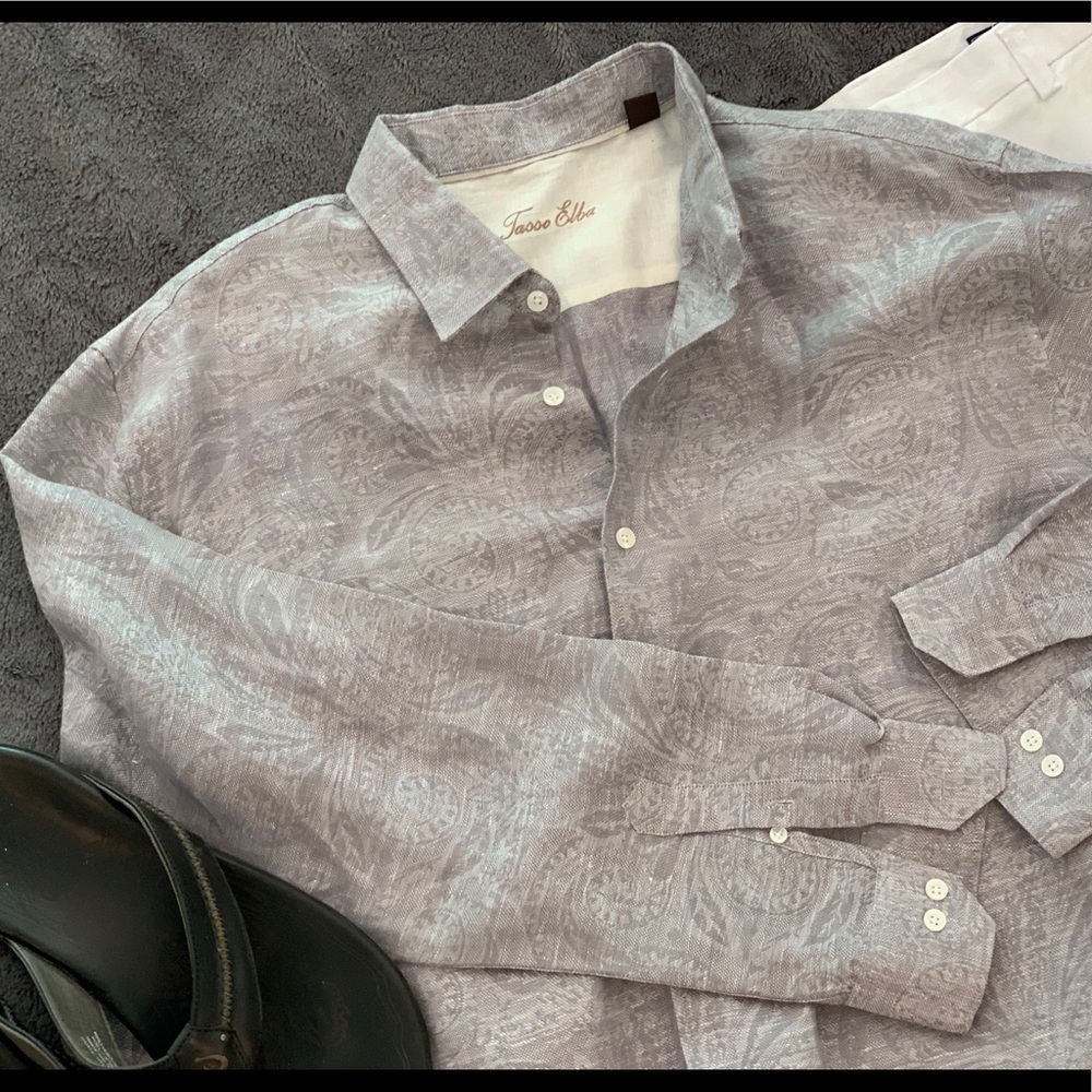 Tasso Elba patterned linen button down shirt XXL